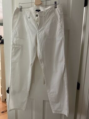 White cropped cargo jeans